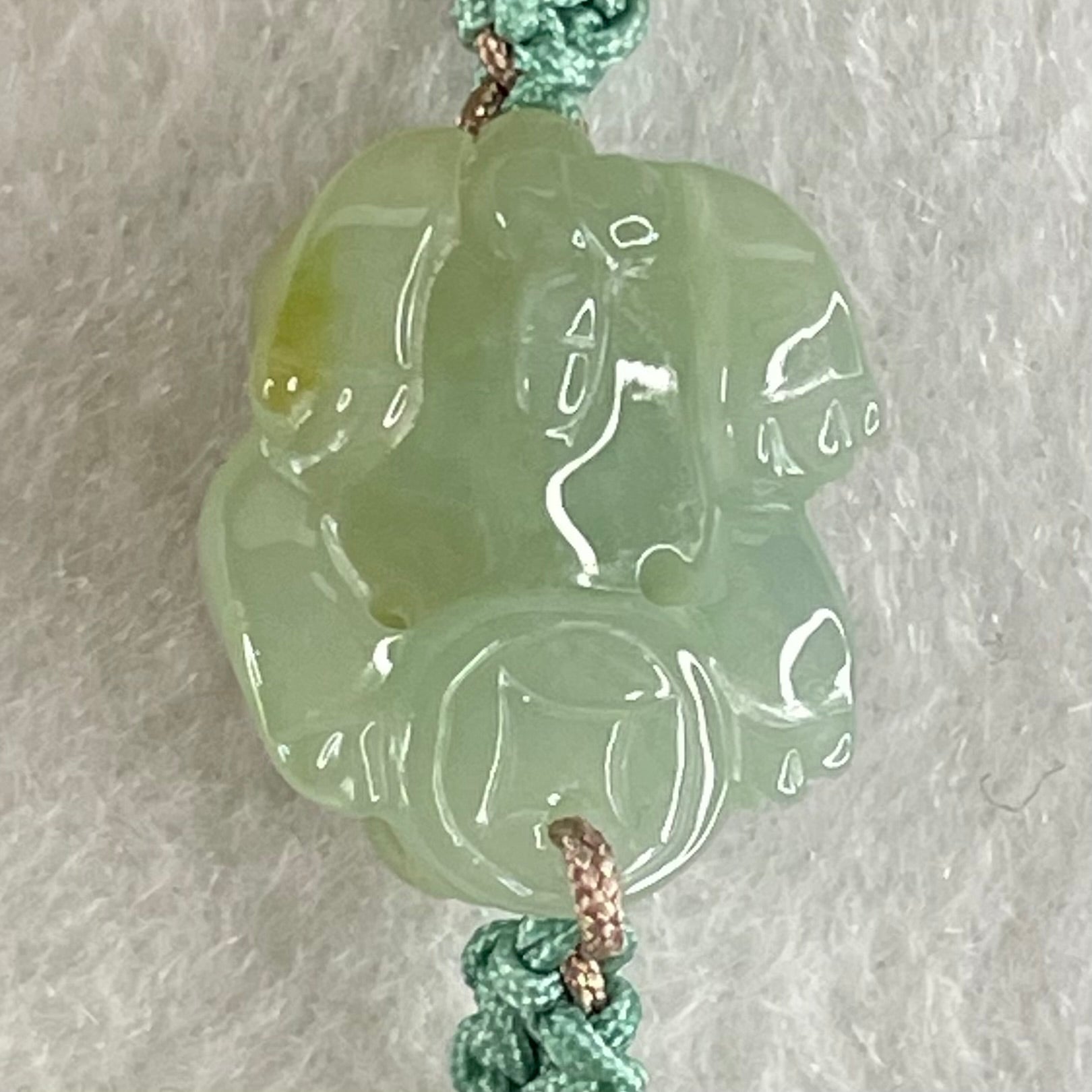 Type A Blueish Green with Yellow Jadeite Male Pixiu String Bracelet 3.31g 13cm 15.9 by 13.6 by 9.4mm - Huangs Jadeite and Jewelry Pte Ltd