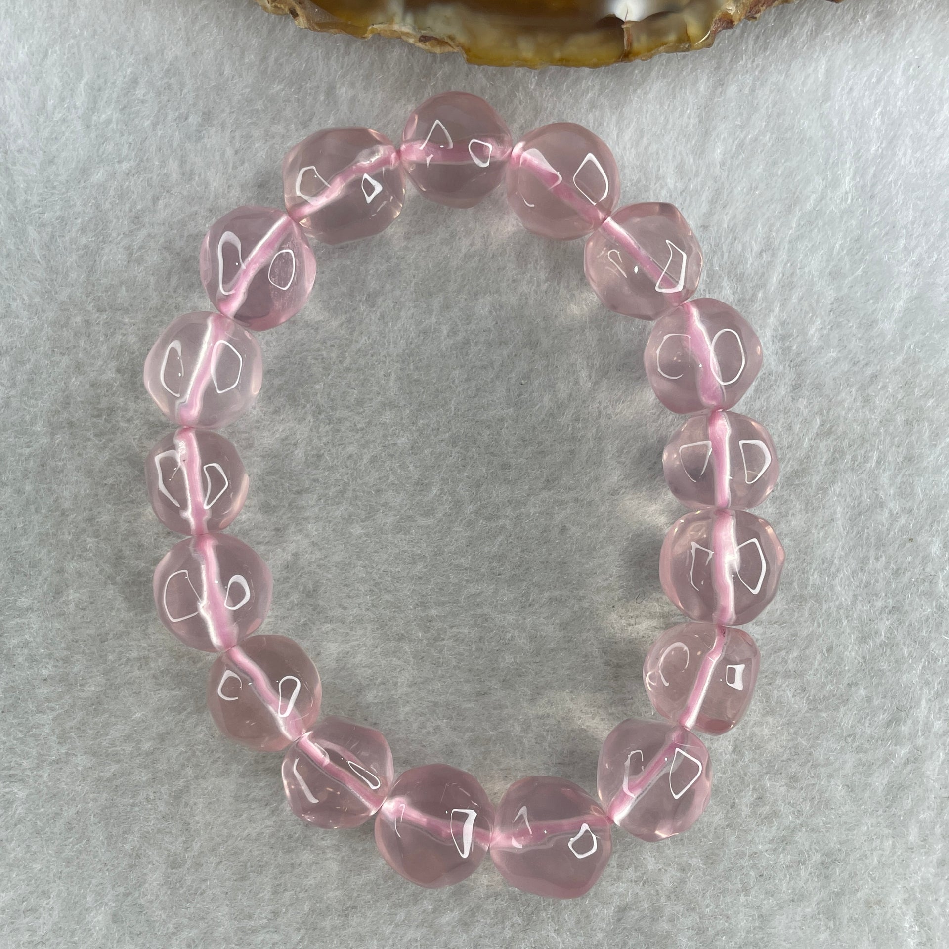Natural Rose Quartz Beads Bracelet 32.08g 14.5cm 11.4mm 17 Beads - Huangs Jadeite and Jewelry Pte Ltd