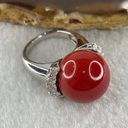 Rare Exceptional Grade Natural Round Red Coral 16.2mm with Natural Diamonds in PT900 Platinum Ring D0.85ct Total 16.2g US6.75 HK14.5 - Huangs Jadeite and Jewelry Pte Ltd
