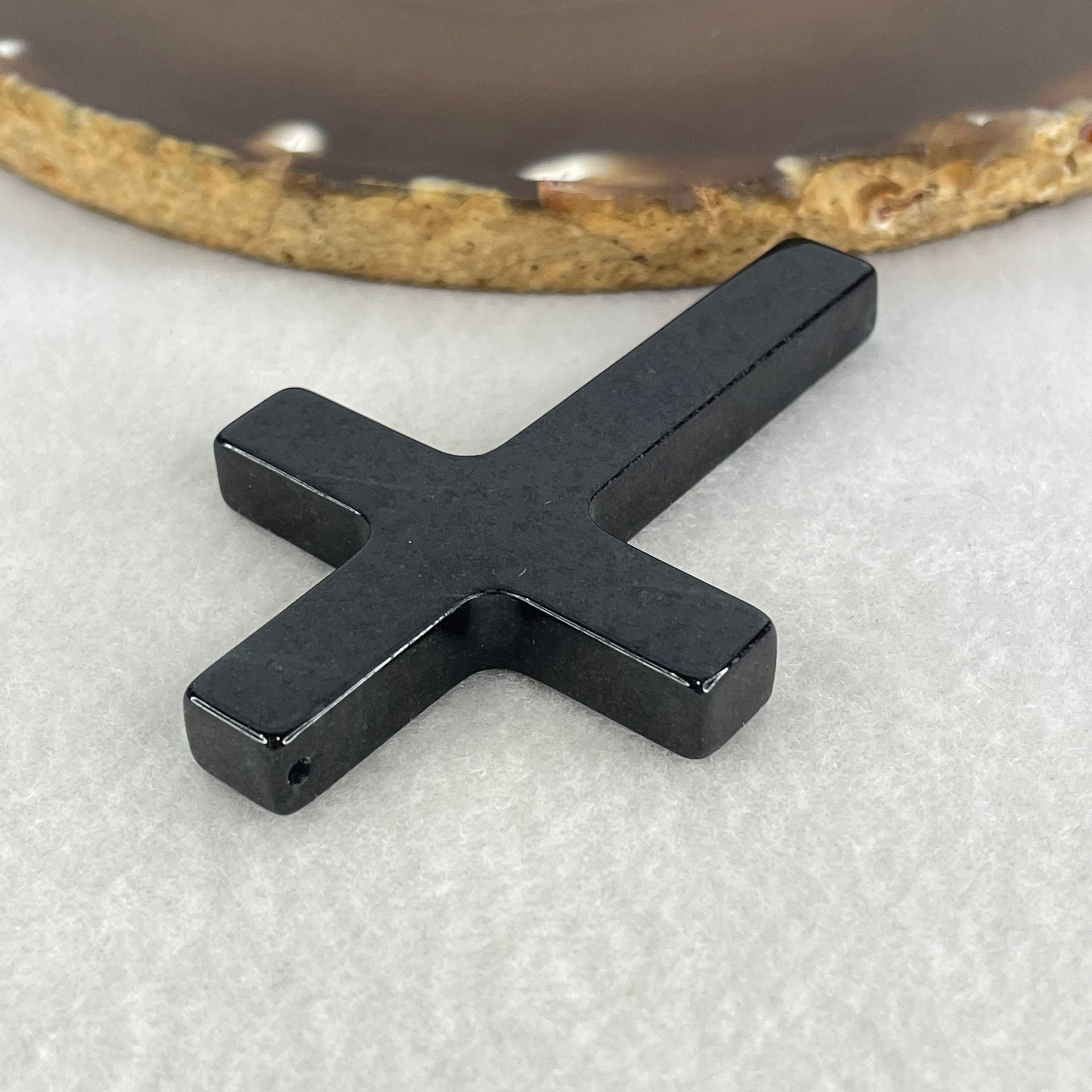 Type A Opaque Black Jadeite Cross Pendant 19.85g 64.8 by 41.5 by 6.9mm - Huangs Jadeite and Jewelry Pte Ltd