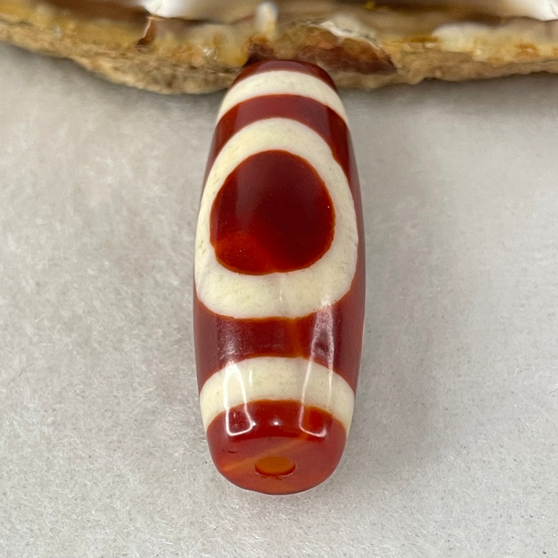 Natural Powerful Tibetan Old Oily Red White Agate One Eye Water Element Dzi Bead Heavenly Master (Tian Zhu) 一眼水元素天珠 10.07g 37.8 by 10.93g 37.8 by 13.7mm - Huangs Jadeite and Jewelry Pte Ltd