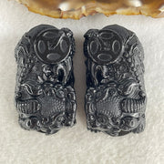 Certified Natural Type A Black Omphacite Jadeite Pixiu pair Pendant Each About 63.02g 51.2 by 29.4 by 21.0mm And 64.42g 48.5 by 28.1 by 22.7mm - Huangs Jadeite and Jewelry Pte Ltd