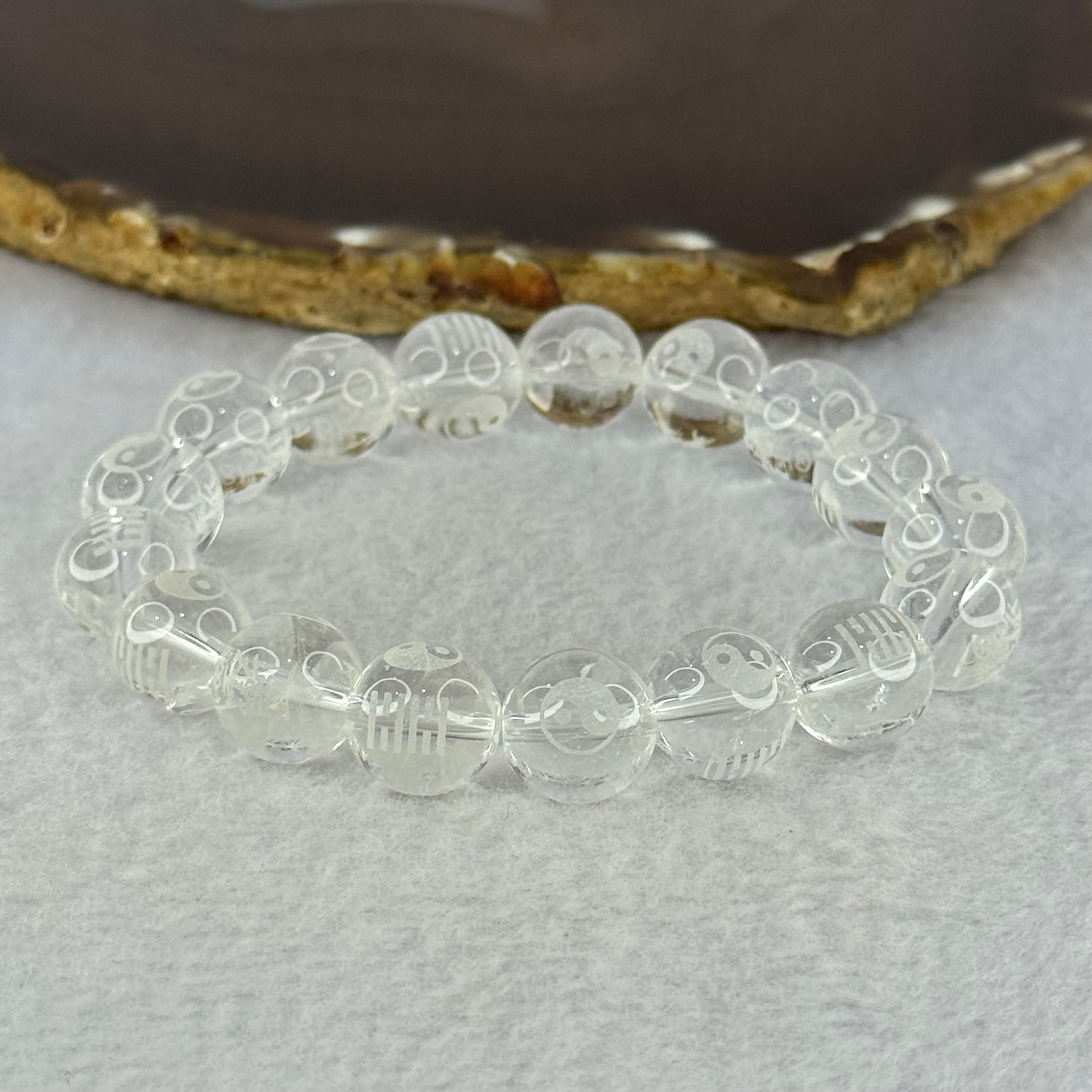 Natural Clear Quartz Beads with Inscription Bracelet 42.26g 17.5cm 12.3mm 17 Beads - Huangs Jadeite and Jewelry Pte Ltd