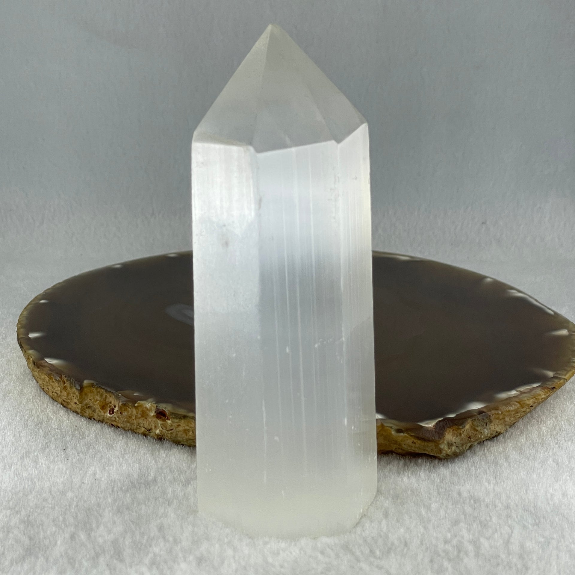 Natural Selenite Tower Display 199.11g 36.7 by 34.8 by 107.0mm - Huangs Jadeite and Jewelry Pte Ltd