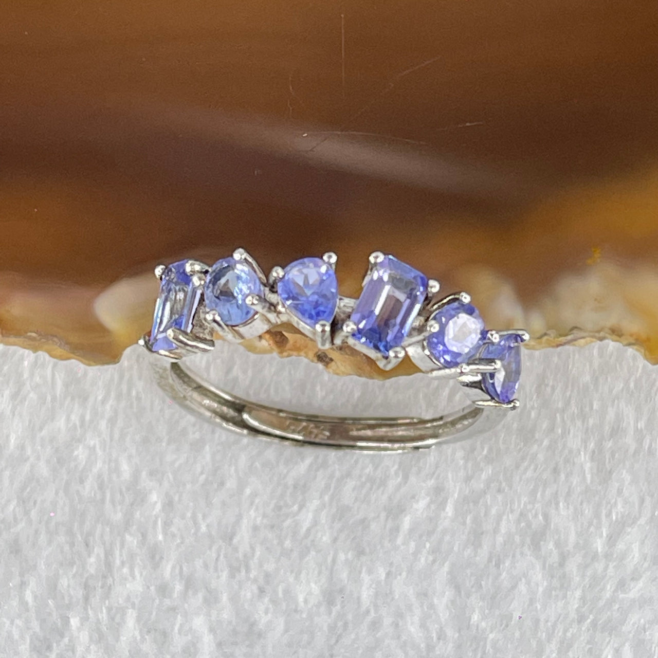 Natural Blue Tanzanite with Crystals In S925 Sliver Ring (Adjustable Size) 1.57g 4.7 by 3.0 by 1.9mm - Huangs Jadeite and Jewelry Pte Ltd