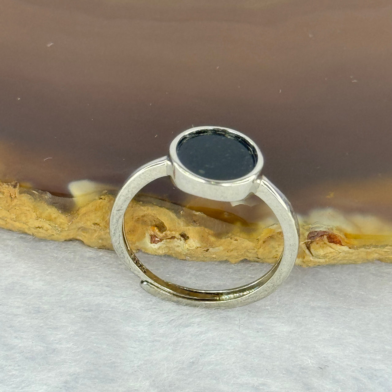 Type A Translucent Black Omphasite Jadeite Round Shape in S925 Sliver Ring (Adjustable Size) 1.51g 8.0 by 2.0mm - Huangs Jadeite and Jewelry Pte Ltd