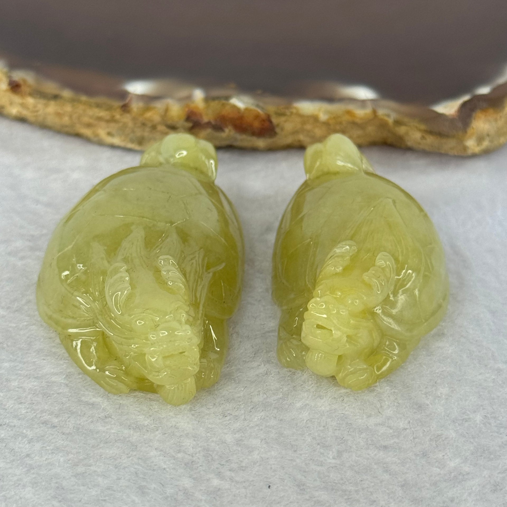 Grand Master Type A Yellow Jadeite Dragon Turtle Pair 54.05g 49.6 by 27.2 by 13.6mm - Huangs Jadeite and Jewelry Pte Ltd