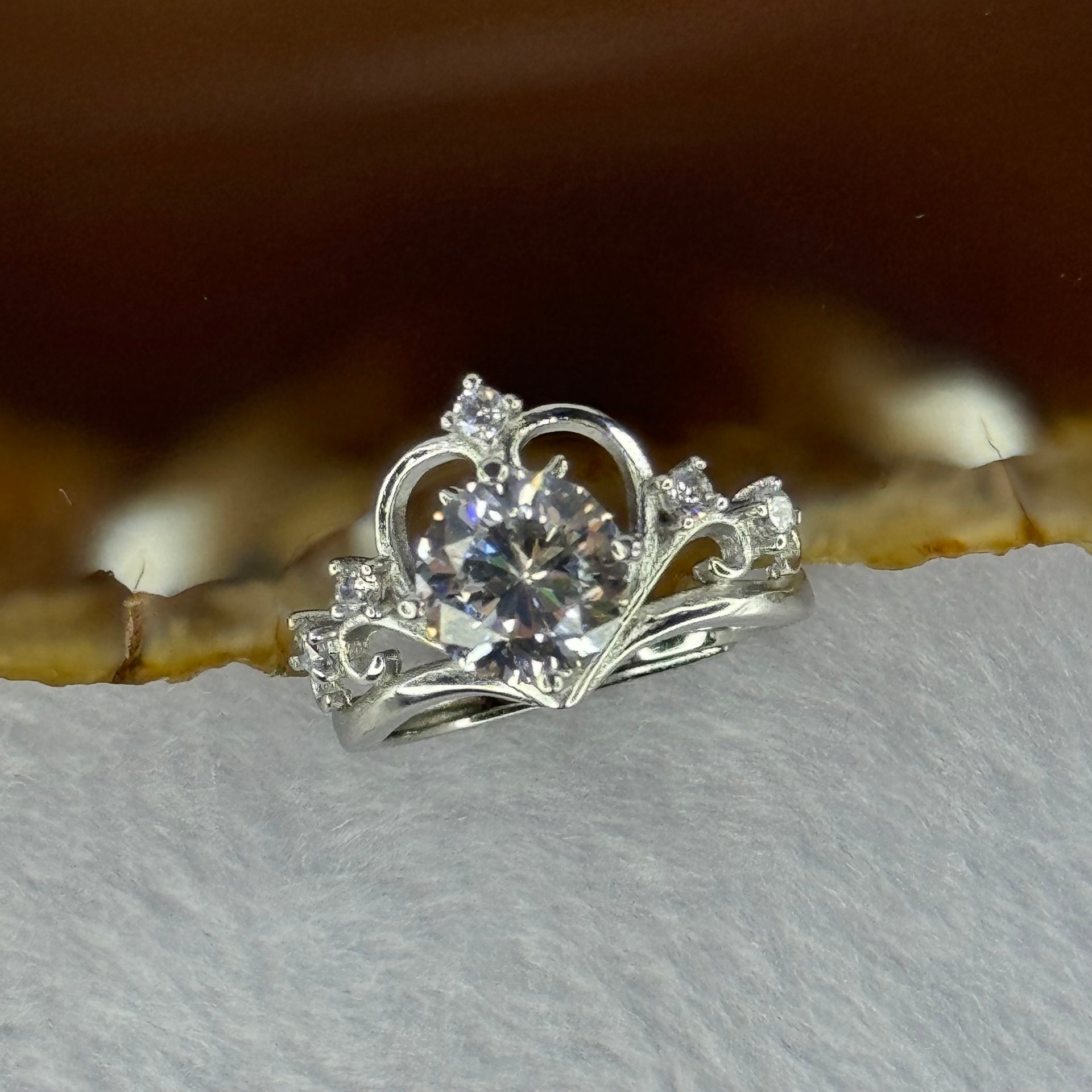 Cubic Zirconia in PT950 Plated S925 Sliver Ring (Adjustable Size) 3.21g 7.4 by 5.3mm - Huangs Jadeite and Jewelry Pte Ltd