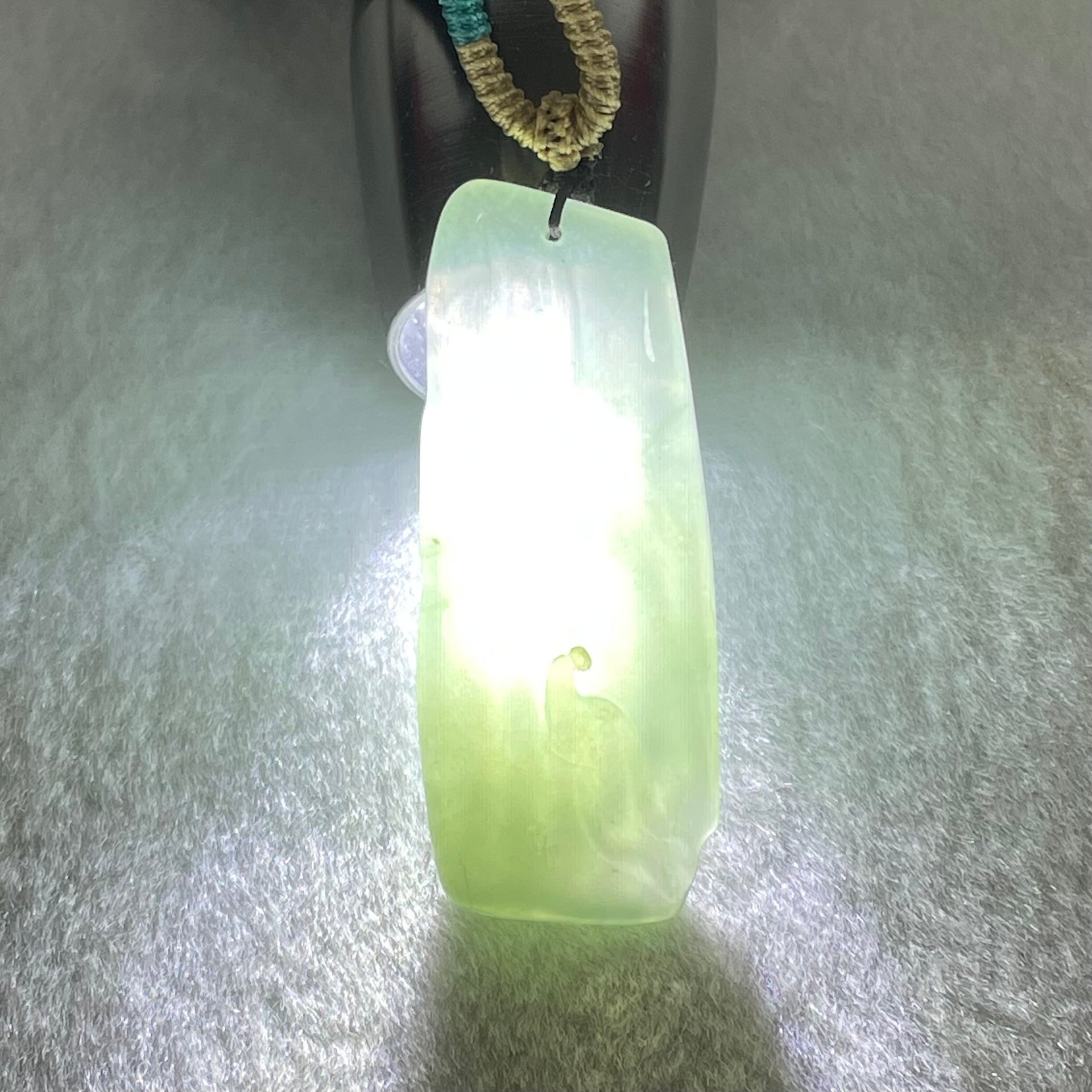 Type A Semi Icy Blueish Green Jadeite Gui Ren Benefactor Pendant 17.27g 48.5 by 19.6 by 7.7mm - Huangs Jadeite and Jewelry Pte Ltd