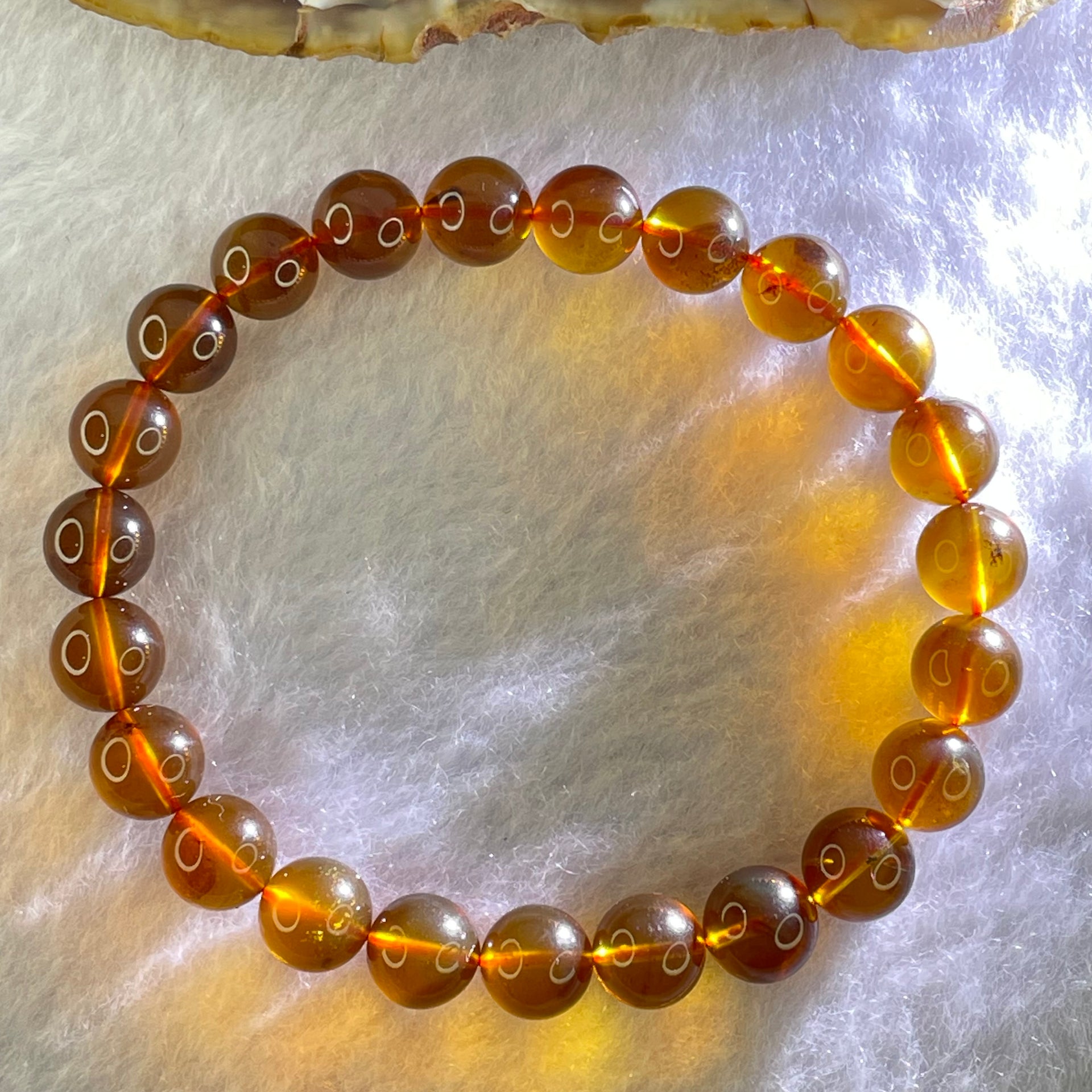 Natural Purple Honey Amber Beads Bracelet 天然紫蜜琥珀手链 6.00g 15cm 7.9mm 23 Beads - Huangs Jadeite and Jewelry Pte Ltd