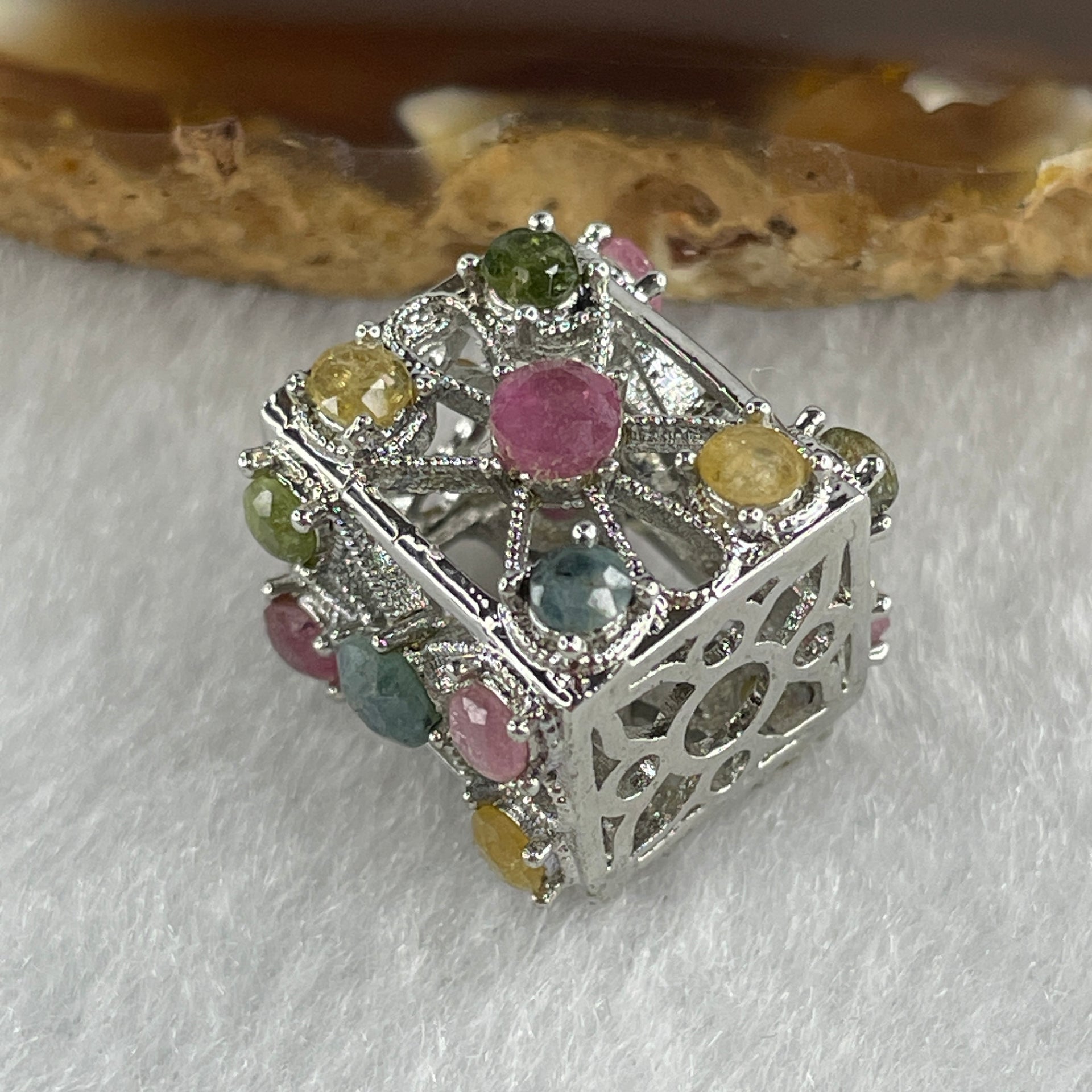 Natural Tourmaline Crystal in S925 Sliver Box Shape Pendant 5.08g 3.9 by 1.5mm - Huangs Jadeite and Jewelry Pte Ltd