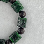 Type A Old Mine Spicy Green Jadeite Om Mani Padme Hum Barrel with Wood Beads Bracelet 55.97g 18cm 12.2 by 13.8mm - Huangs Jadeite and Jewelry Pte Ltd