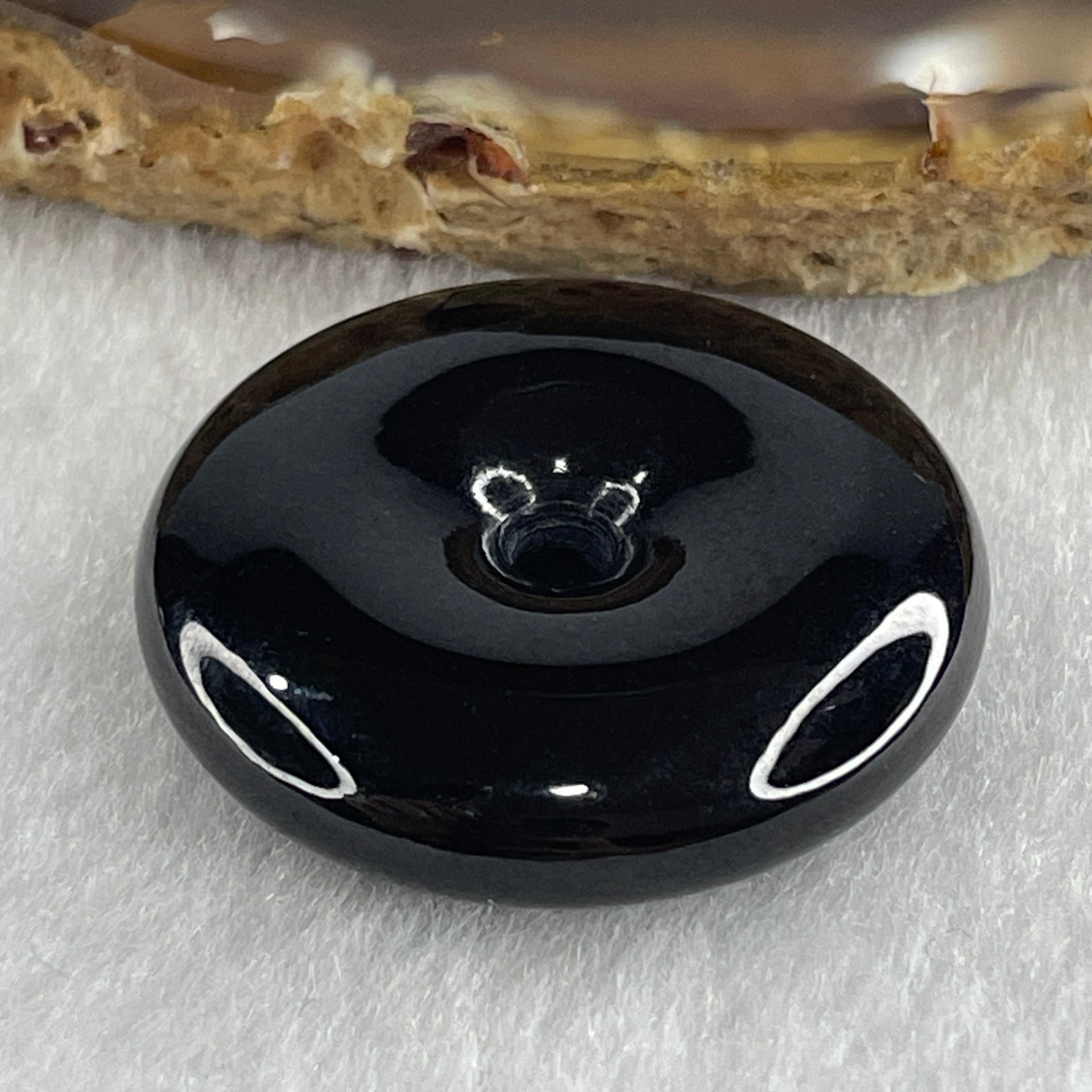 Type A Opaque Black Omphacite Jadeite Ping An Kou Donut Pendant 15.28g 30.0 by 7.7mm - Huangs Jadeite and Jewelry Pte Ltd