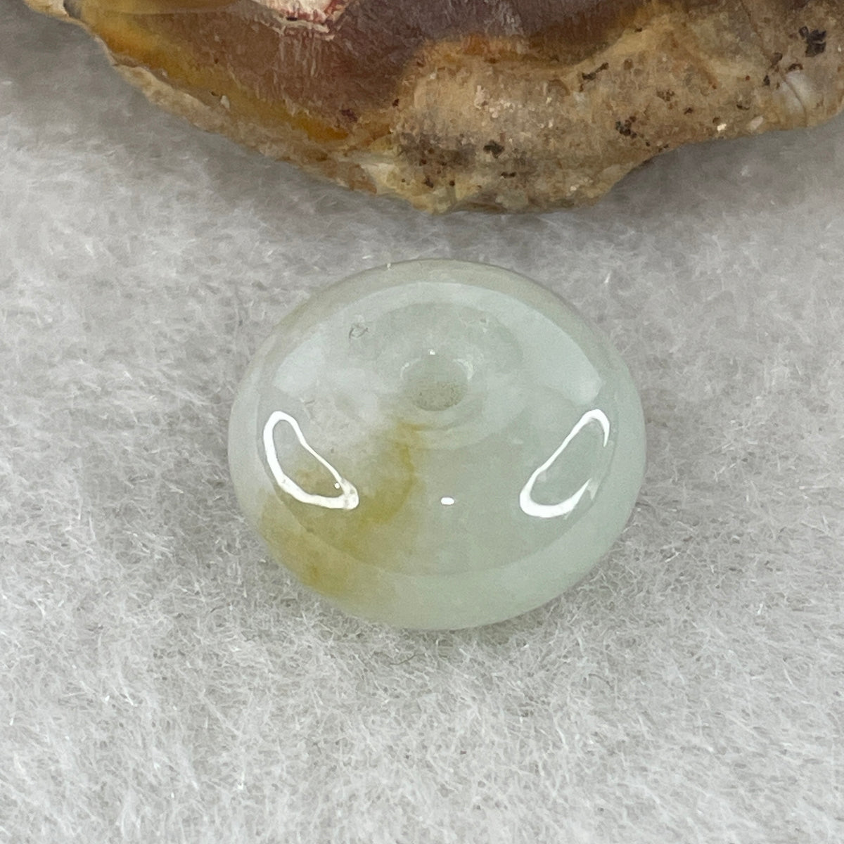 Natural Type A Jelly Light Green with Yellow Patches Jadeite Ping An Kou Pendant | 12mm Plump Translucent Jade Peace Disc Talisman (1.87g | 12.1 x 6.2mm) - Huangs Jadeite and Jewelry Pte Ltd