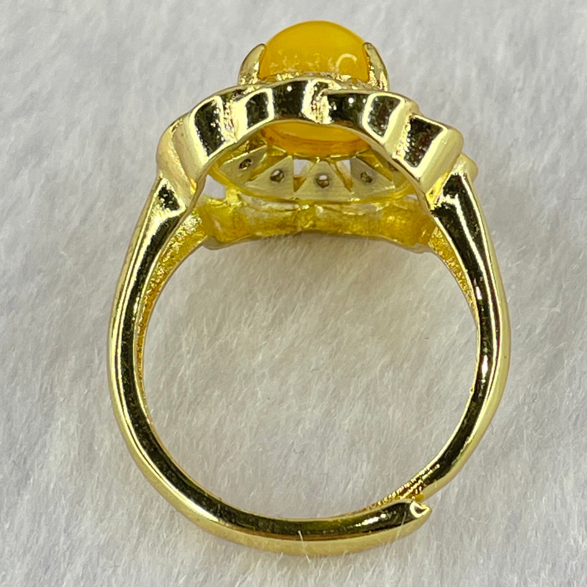 Natural Butterscotch Amber With Crystals in S925 Sliver Gold Color Ring (Adjustable Size) 3.68g 9.6 by 7.2 by 6.0mm - Huangs Jadeite and Jewelry Pte Ltd