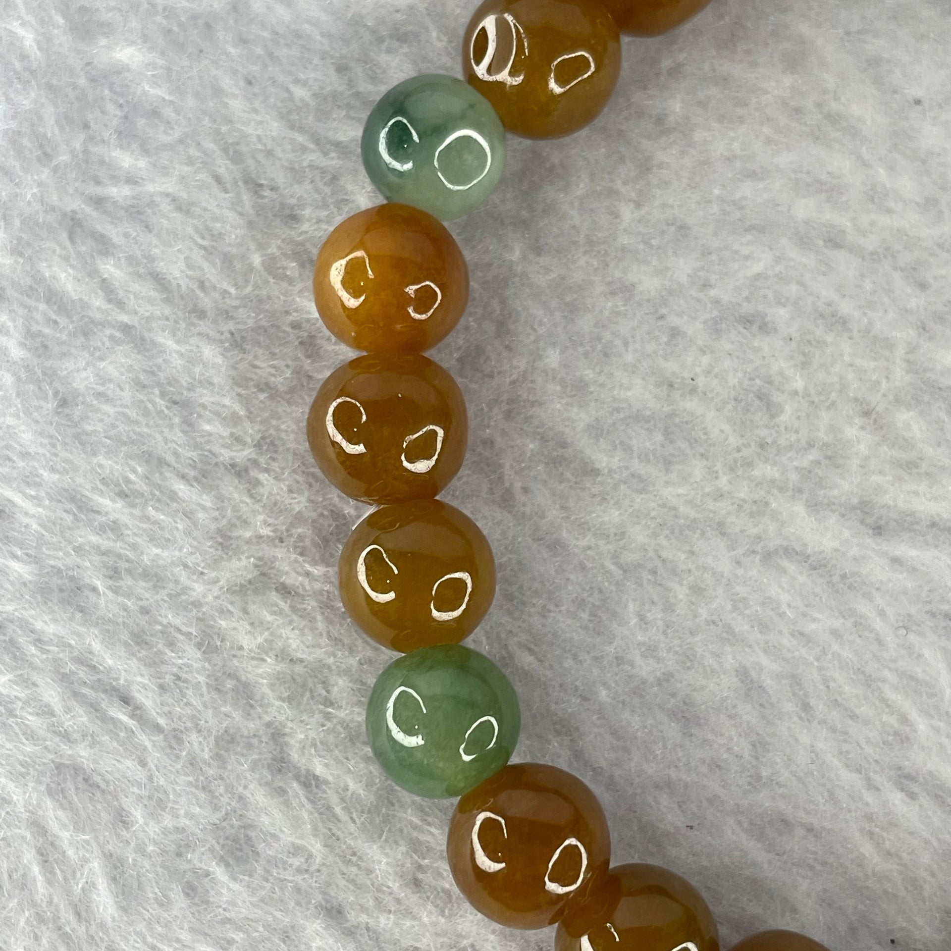Type A Brown with Green Piao Hua Bracelet 15.50g 7.4 mm 25 Beads - Huangs Jadeite and Jewelry Pte Ltd