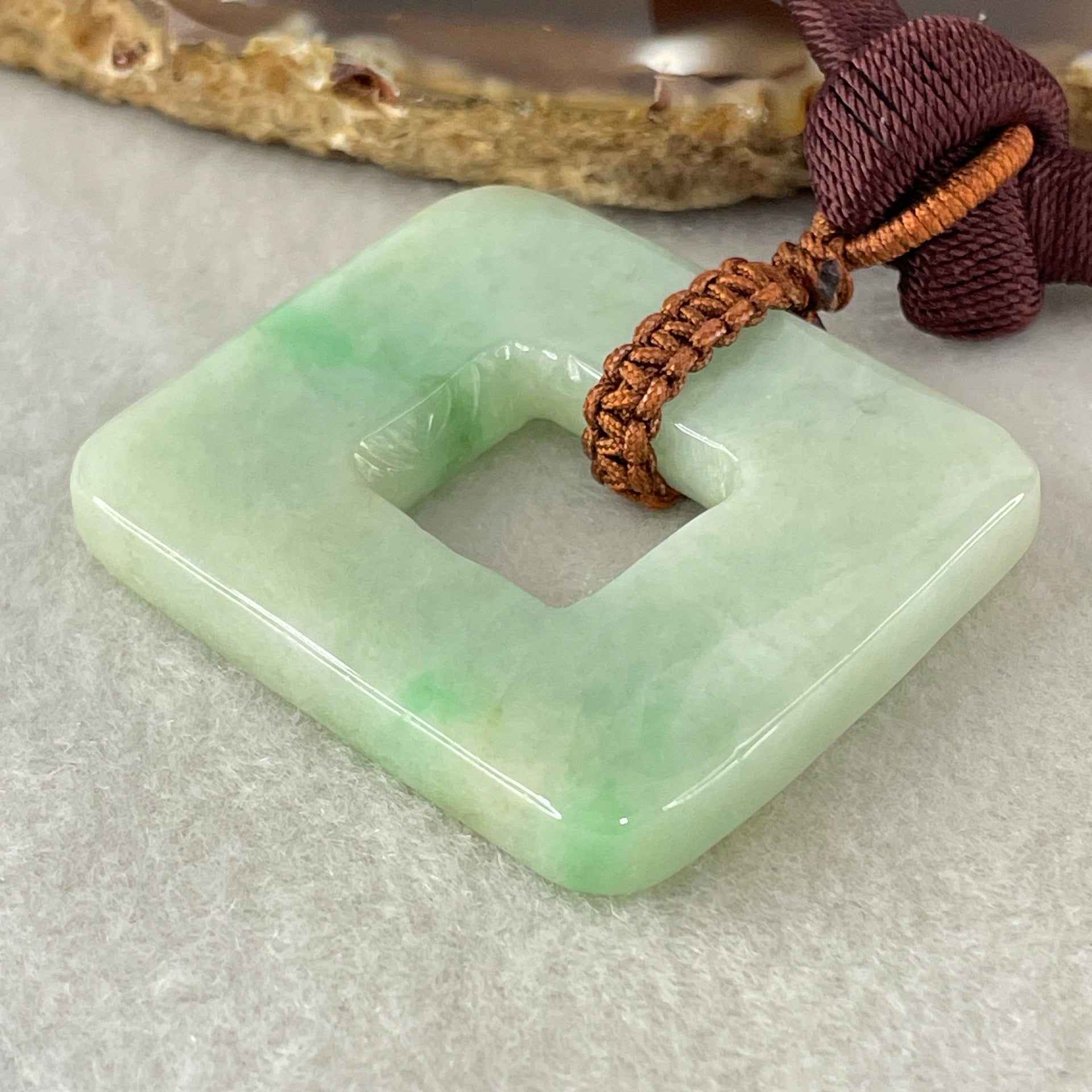 Natural Type A Green with Apple Green Spot Jadeite Square Shape Pendant 35.24g 41.8 by 35.3 b7 5.9mm - Huangs Jadeite and Jewelry Pte Ltd