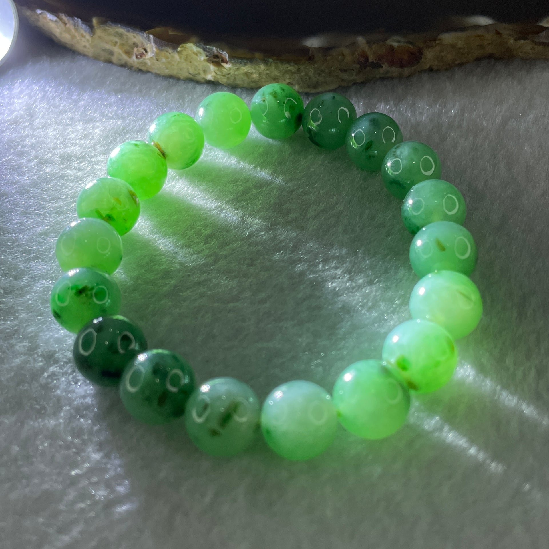 Certified High Quality Type A Semi Icy Green Jade Jadeite Bracelet 32.48g 10.0mm bead 19 beads 15.5cm, - Huangs Jadeite and Jewelry Pte Ltd