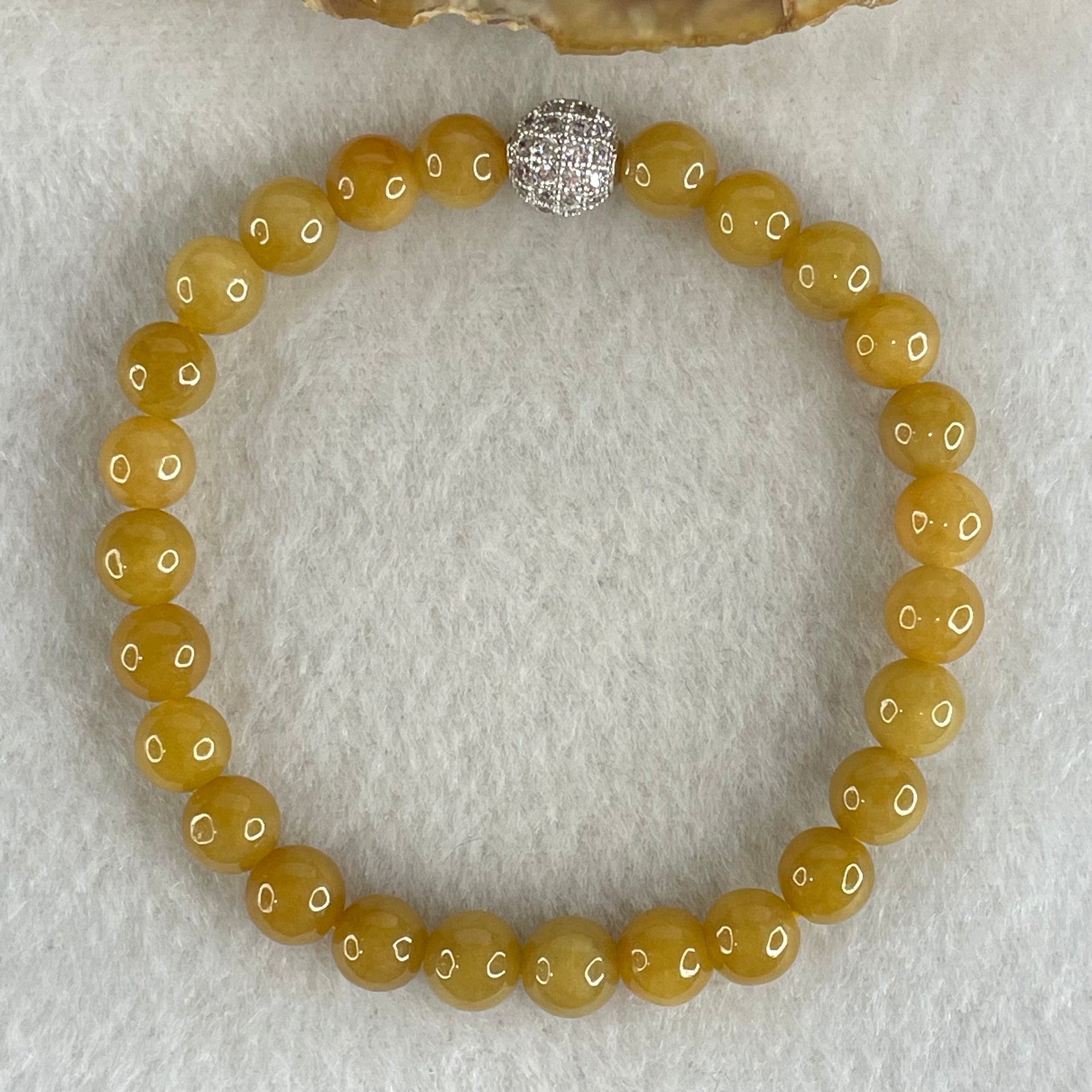 Type A Yellow Jade Jadeite Bracelet 13.76g 6.8mm/bead 26 beads with NGI Cert - Huangs Jadeite and Jewelry Pte Ltd
