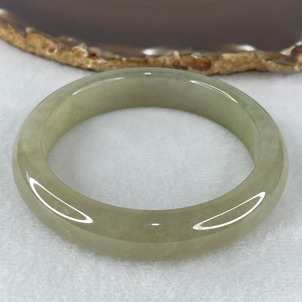 Certified Natural Type A Jelly Yellowish-Green Jadeite Bangle | High-Translucency Myanmar Feicui "Gold & Jade Harmony" Supreme Abundance Bangle (60.33g 13.0x8.2mm | 57.2mm Inner Diameter | Close to Perfect)