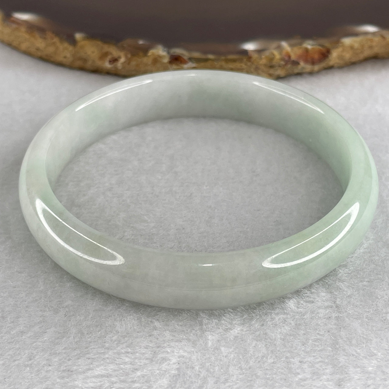 59.8mm Genuine Type A Jadeite Bangle - Large Size Faint Green Lavender Natural Jadeite Jewelry - 40.89g Wide Untreated Jade Bracelet for Women 11.4x6.7mm Wide (Very Very Slight Internal Lines)
