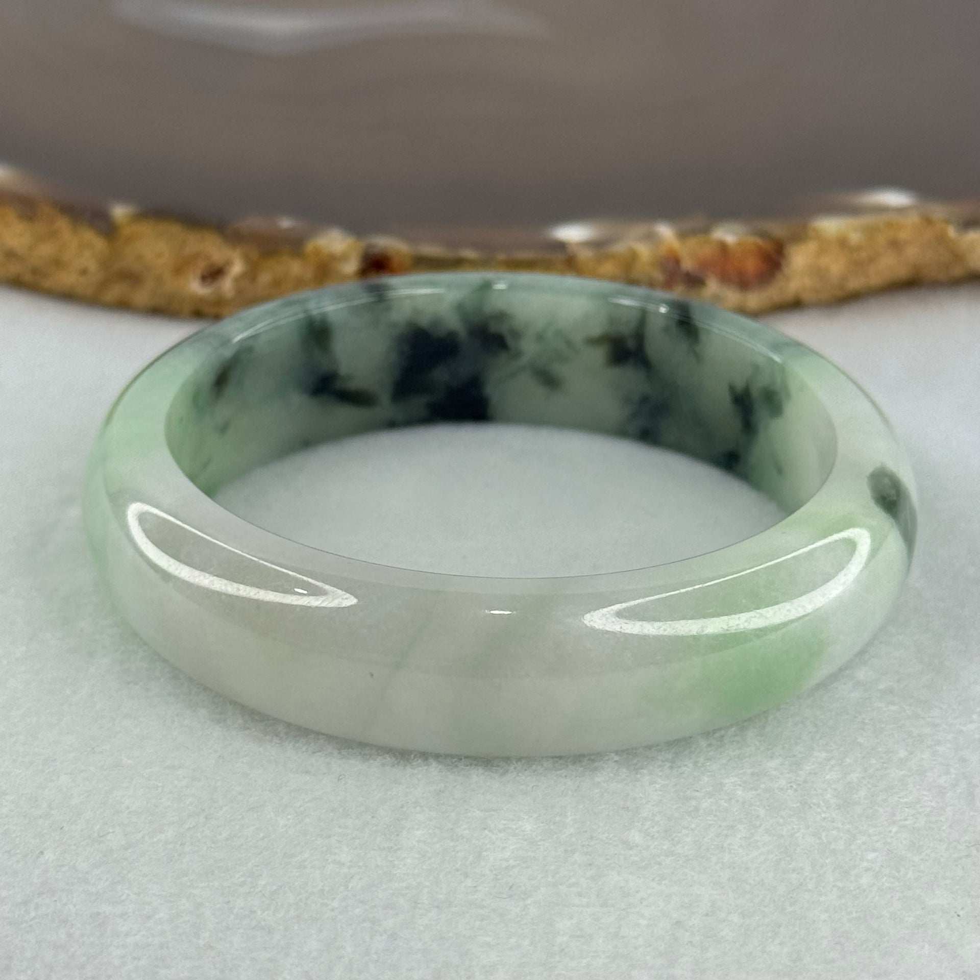 Type A Semi Icy Light Green Lavender with Moss Green Piao Hua Jadeite Bangle Internal Diameter 52.5mm 49.42g 14.0 by 7.2mm (Very Slight Internal Lines) - Huangs Jadeite and Jewelry Pte Ltd