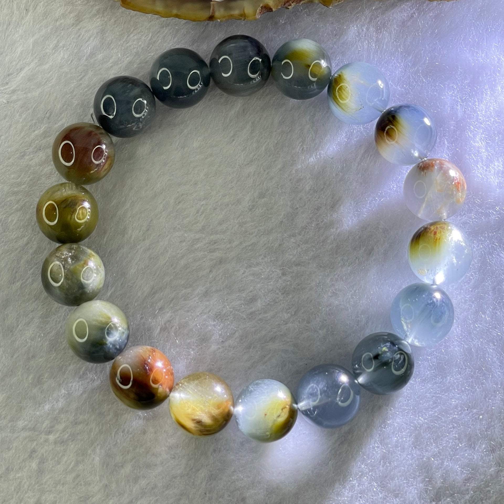 Good Grade Natural Blue Rutilated Quartz Bracelet 34.89g 17cm 11.3mm 18 Beads - Huangs Jadeite and Jewelry Pte Ltd