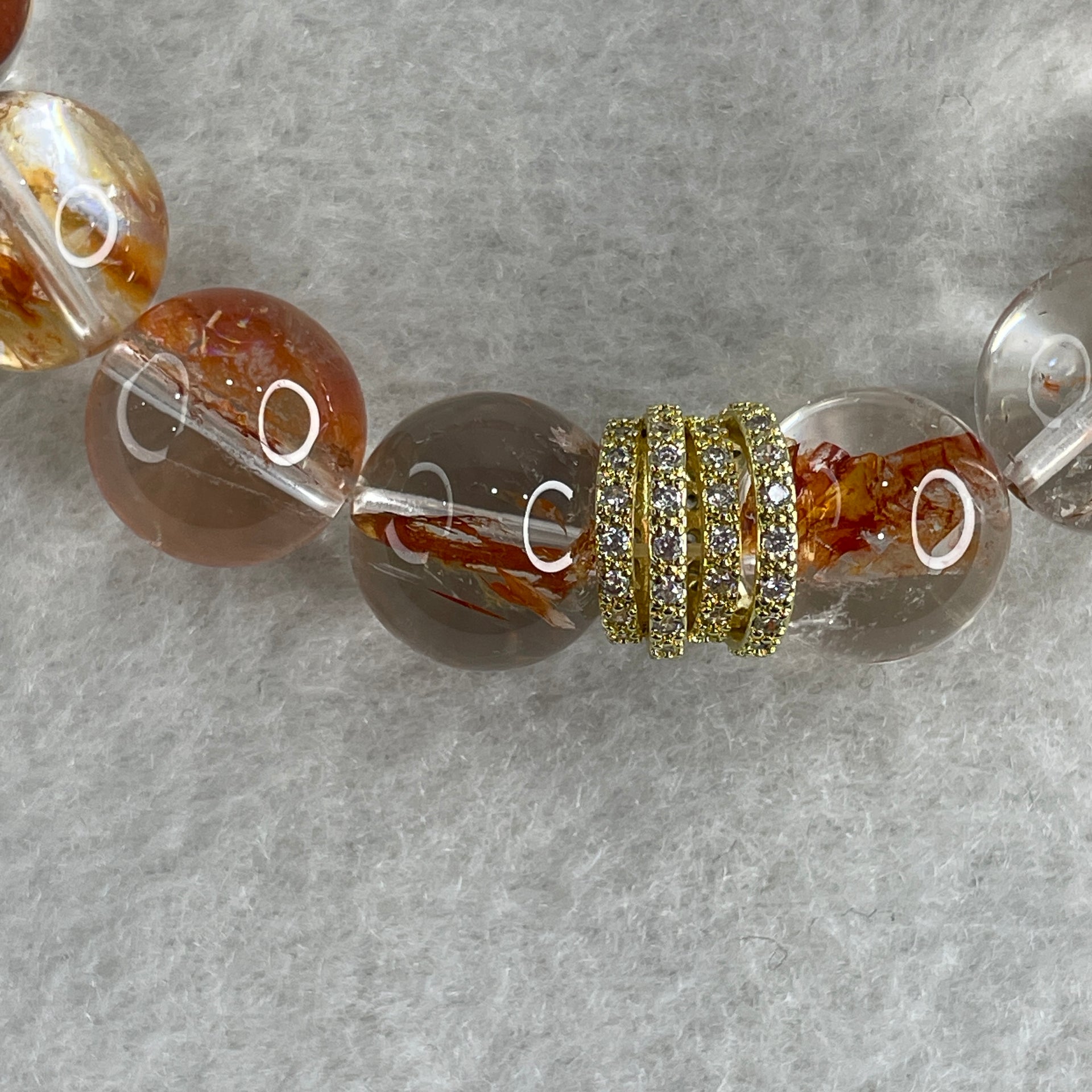 Good Grade Natural Red with Orange Ferruginous Quartz Beads Bracelet 39.60g 16cm 13.6mm 1 Bead - 11.8mm 15 Beads - Huangs Jadeite and Jewelry Pte Ltd