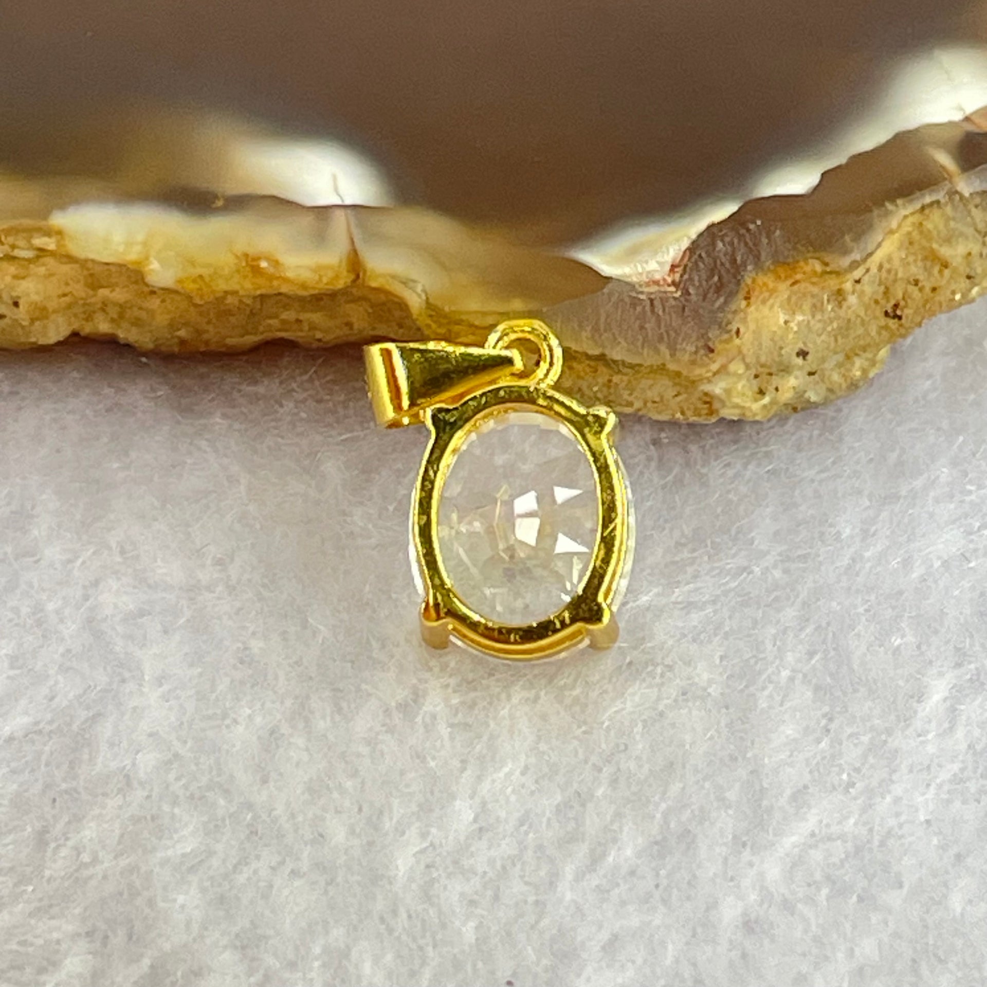 Natural Madagascar Blue Moonstone in S925 Silver Gold Color Pendant 1.24g 10.0 by 8.0 by 5.0mm - Huangs Jadeite and Jewelry Pte Ltd