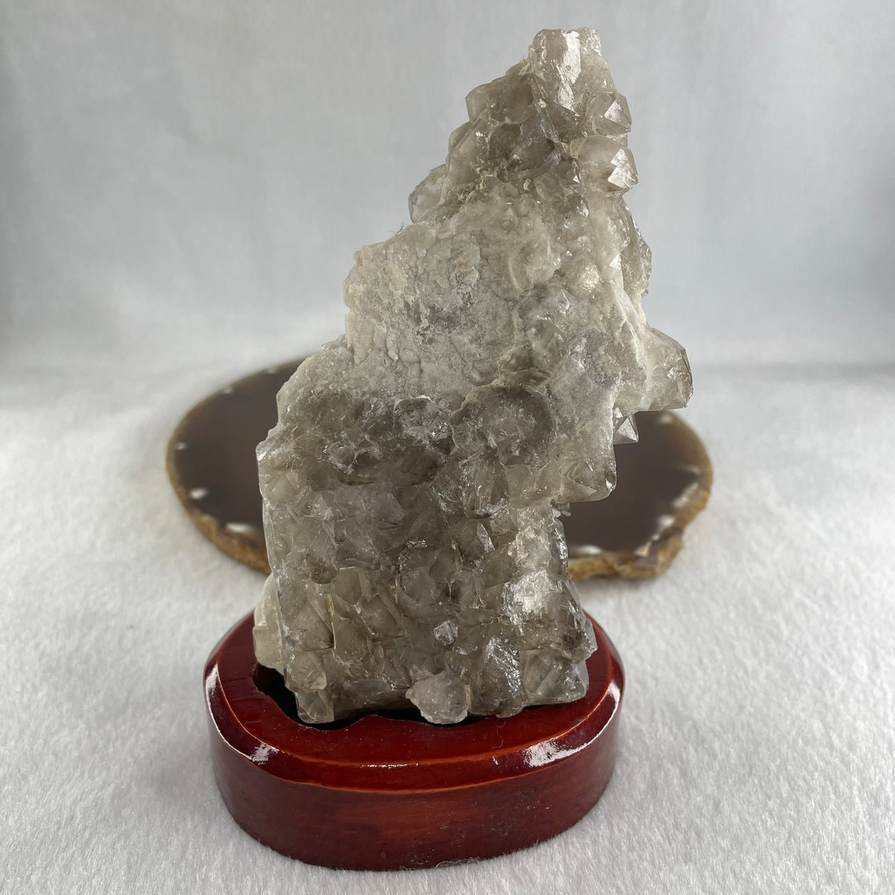 Natural Clear Quartz Rough Irregular Shape Display in Wooden Stand 359.1g 81.0 by 87.0 by 122.0mm - Huangs Jadeite and Jewelry Pte Ltd