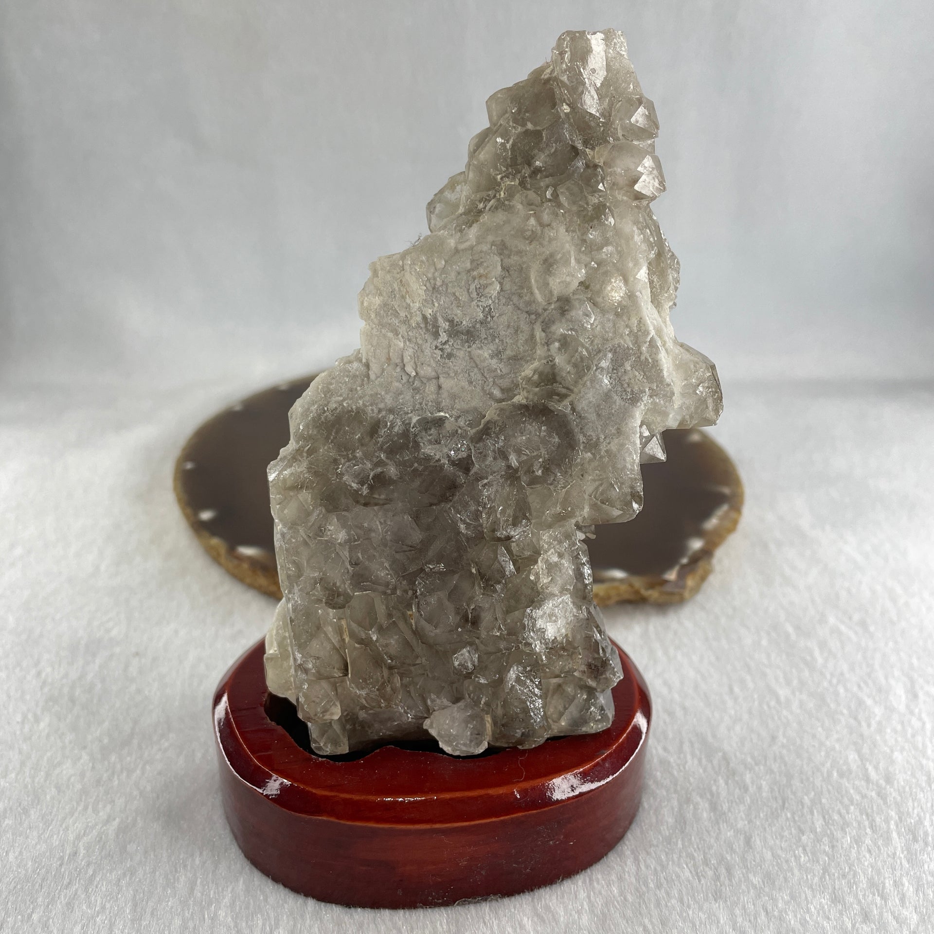 Natural Clear Quartz Rough Irregular Shape Display in Wooden Stand 359.1g 81.0 by 87.0 by 122.0mm - Huangs Jadeite and Jewelry Pte Ltd