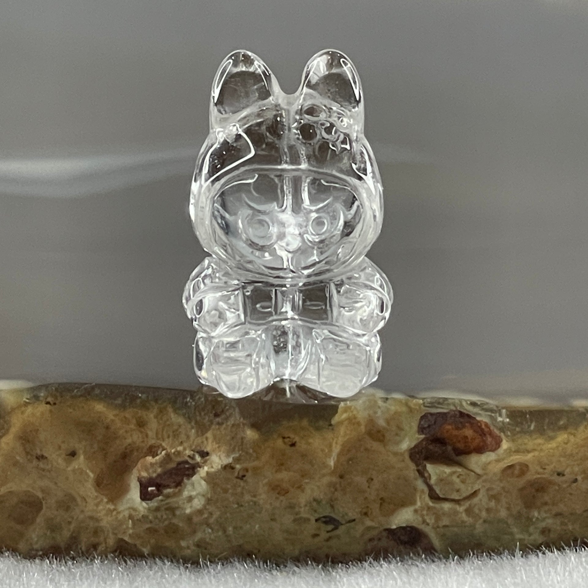 Natural Clear Quartz Labubu Charm Display 3.24g 19.4 by 12.1 by 10.5m - Huangs Jadeite and Jewelry Pte Ltd