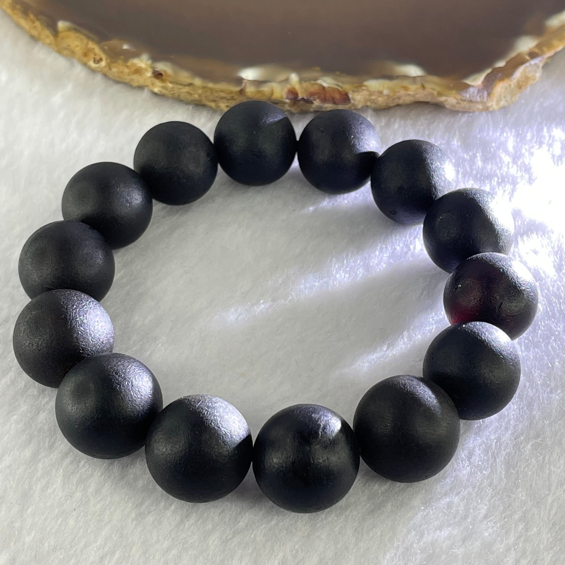 Natural Dark Matt Black Amber Beads Bracelet 天然大黑天翁琥珀手链 33.66g 20cm 16.4mm 14 Beads - Huangs Jadeite and Jewelry Pte Ltd