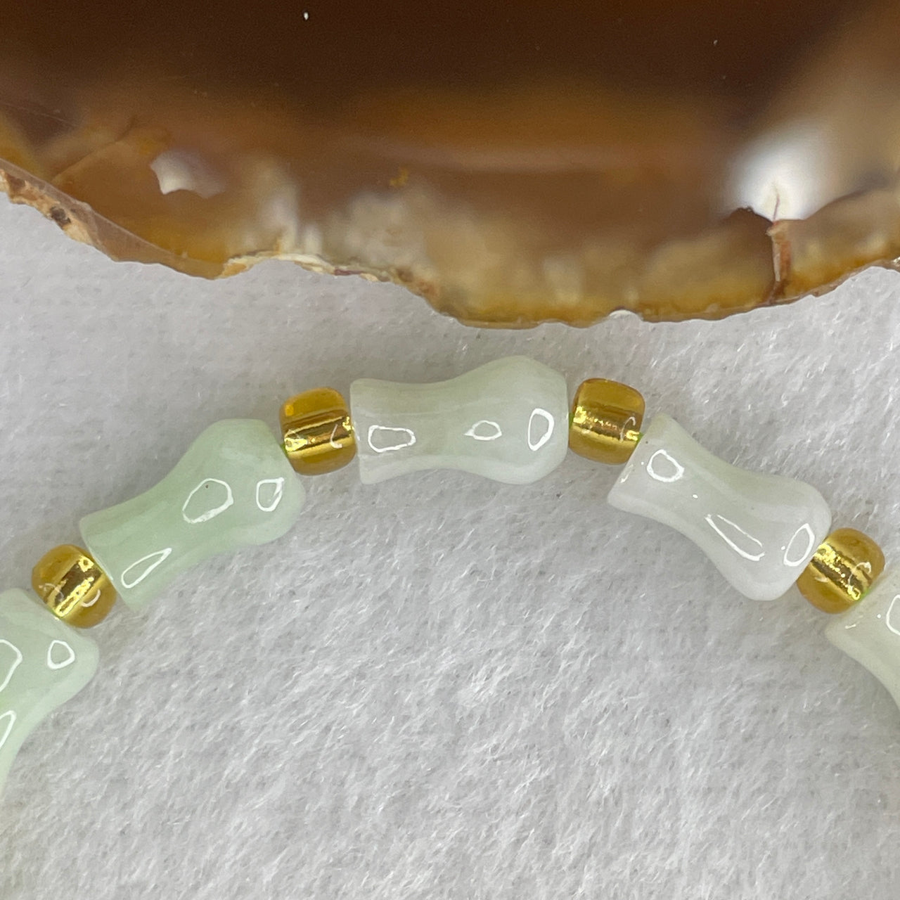 Natural Type A Jadeite Vase Shape Beads Bracelet | 14.5cm 5.8mm Translucent Light Green | 13-Piece "Ping An Hu" Safety Vase Wealth Talisman (8.17g, 5.8mm)