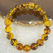 Natural Brownish Yellow Flower Amber Beads Bracelet 12.88g 17.5cm 10.8mm 19 Beads - Huangs Jadeite and Jewelry Pte Ltd