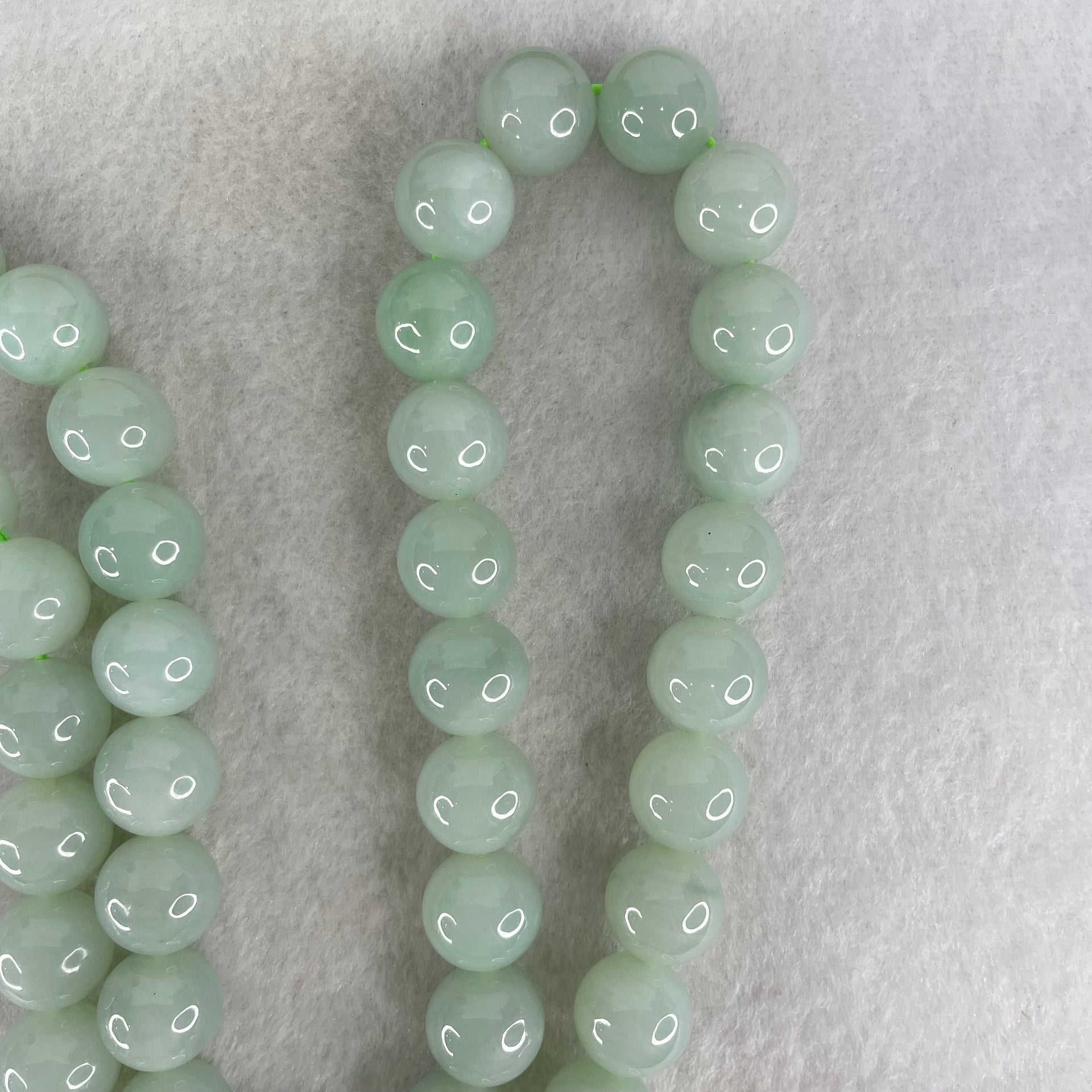 Good Grade Type A Light Green Jadeite Beads Necklace 54.77g 66cm by 11.4mm 60 Beads - Huangs Jadeite and Jewelry Pte Ltd