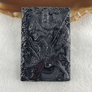 Type A Opaque to Partial Translucent Black Omphacite Jadeite Guan Gong with Dragon Pendant 26.12g 57.7 by 38.8 by 7.8mm - Huangs Jadeite and Jewelry Pte Ltd