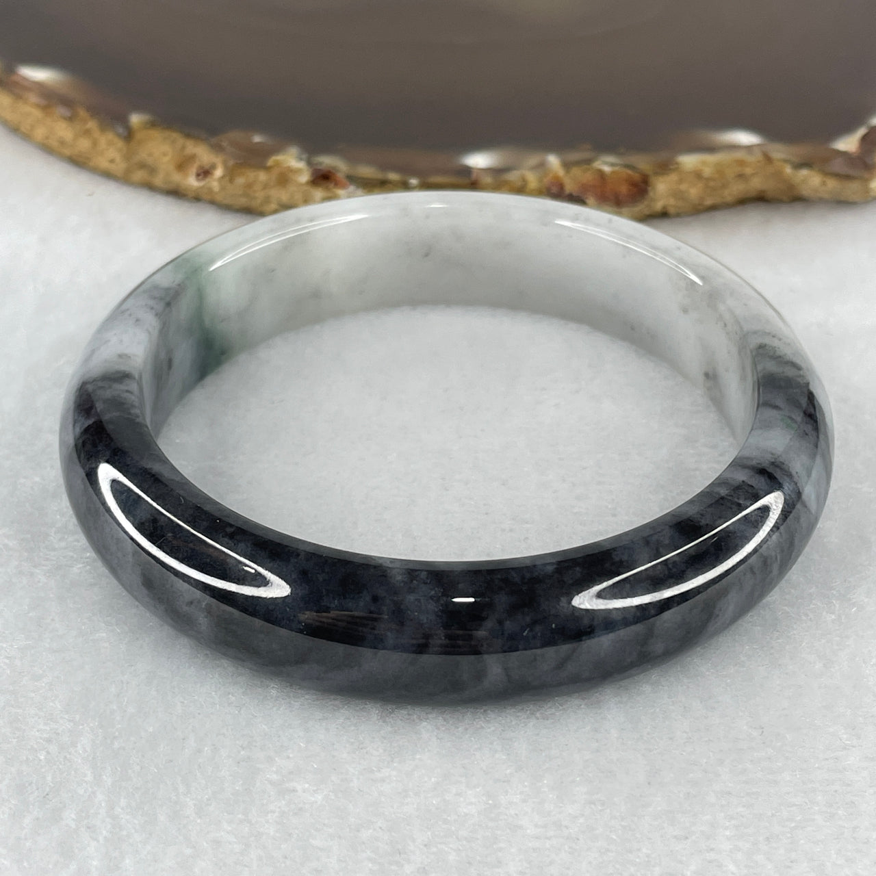 Certified Natural Type A Wuji Grey & Faint Lavender Jadeite Bangle | Premium Round Court Silhouette | "Ink Landscape" Protection & Spiritual Balance Armor Bangle (64.69g 13.5x8.5mm | 59.1mm | Close to Perfect)