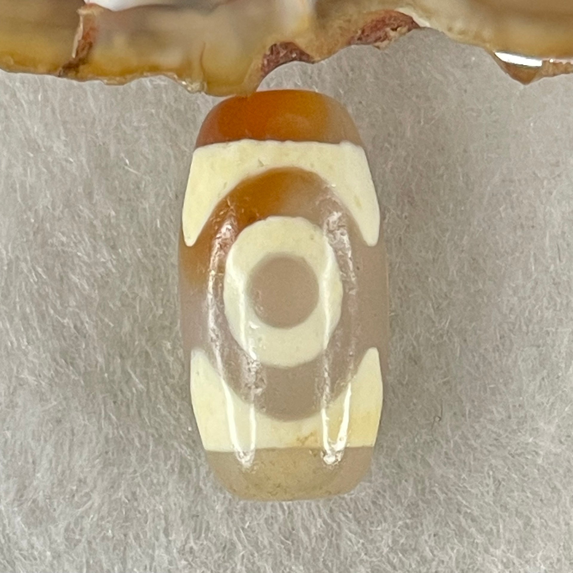 Natural Powerful Tibetan Old Oily Agate 3 Eyes Dzi Bead Heavenly Master (Tian Zhu) 三眼天诛 3.15g 20.0 by 10.4mm - Huangs Jadeite and Jewelry Pte Ltd