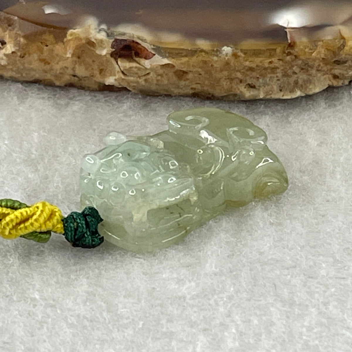 Natural Type A Semi-Icy Green with Brownish Jadeite Pixiu with Ruyi Charm | Wealth Beast & Wish Fulfillment Talisman (4.39g | 21.4 x 12.5 x 7.9mm) - Huangs Jadeite and Jewelry Pte Ltd
