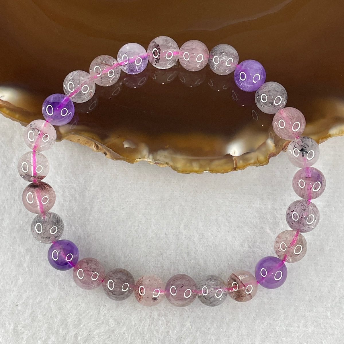 Certified Above-Average Grade Natural Super 7 Crystal Beads Bracelet | High-Density Multi-Bead Stackable Strand | Authentic Sacred Seven Multi-Mineral Inclusions Quartz Spiritual Catalyst & Auric Shield Bracelet (16.28g | 16.5cm Length | 7.8mm | 26 Beads)