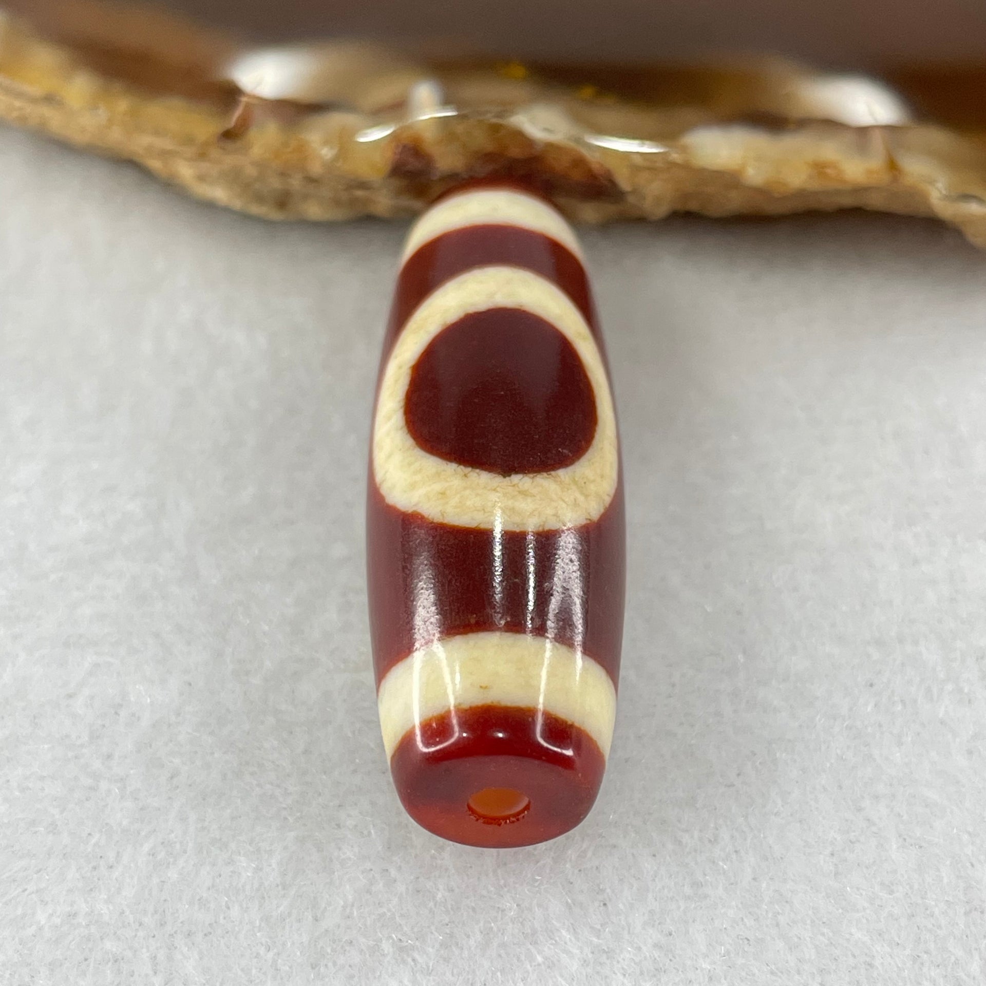 Natural Powerful Tibetan Old Oily Red White Agate One Eye Fire Sign Dzi Bead Heavenly Master (Tian Zhu) 一眼火天珠 9.94g 38.0 by 13.2mm - Huangs Jadeite and Jewelry Pte Ltd