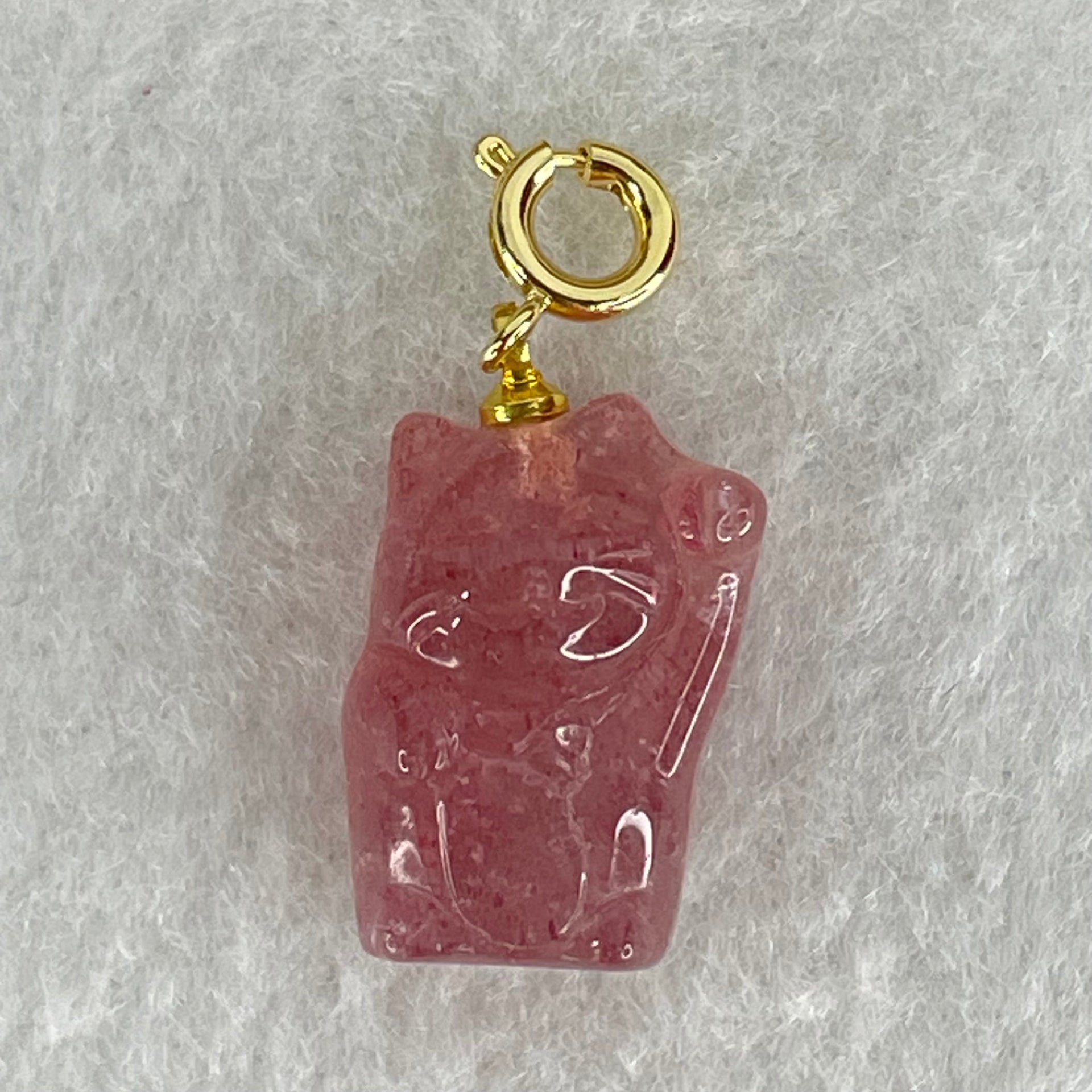 Natural Strawberry Quartz Fortune Cat Charm 3.19g 16.9 by 12.6 by 9.1mm - Huangs Jadeite and Jewelry Pte Ltd