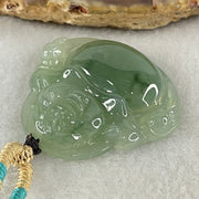 Type A Icy Green with Blueish Green Piao Hua Floral Jadeite Milo Buddha Pendant 13.81g 33.8 by 36.3 by 6.5mm - Huangs Jadeite and Jewelry Pte Ltd