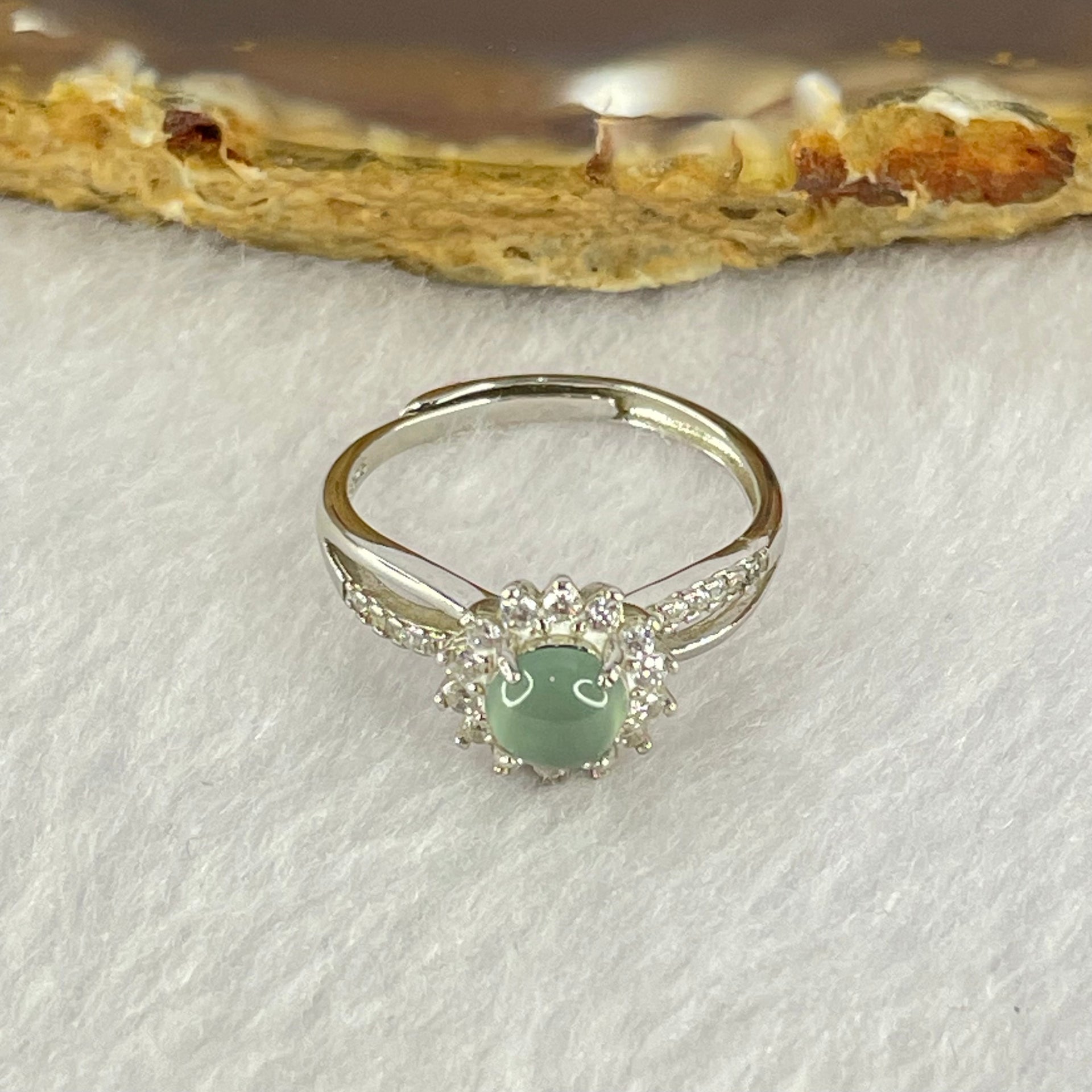 Type A Icy Blueish Green in S925 Sliver Ring (Adjustable Size) 2.63g 5.7 by 2.5mm - Huangs Jadeite and Jewelry Pte Ltd