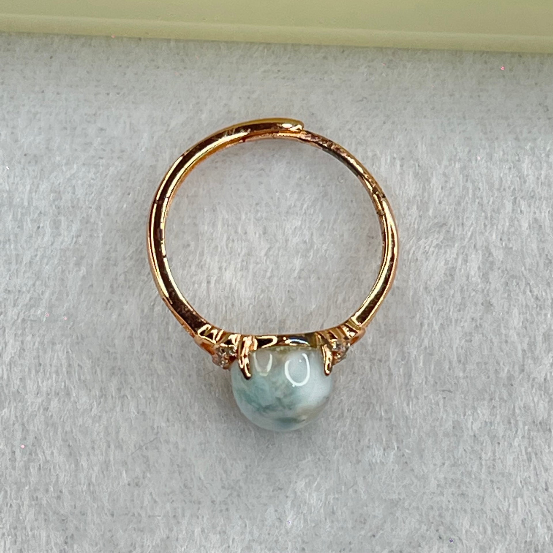 Natural Larimar in S925 Silver Rose Gold Color Ring (Adjustable Size) 1.99g 10.2 by 8.2 by 5.5mm - Huangs Jadeite and Jewelry Pte Ltd