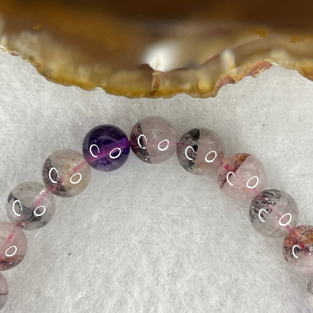 Certified Above Average Grade Natural Super 7 Crystal Beads Bracelet | 6.8mm Dainty Sacred 7-Mineral Synergy Power (11.30g | 14.5cm Extra-Petite Wrist Sizing | 26 Beads)