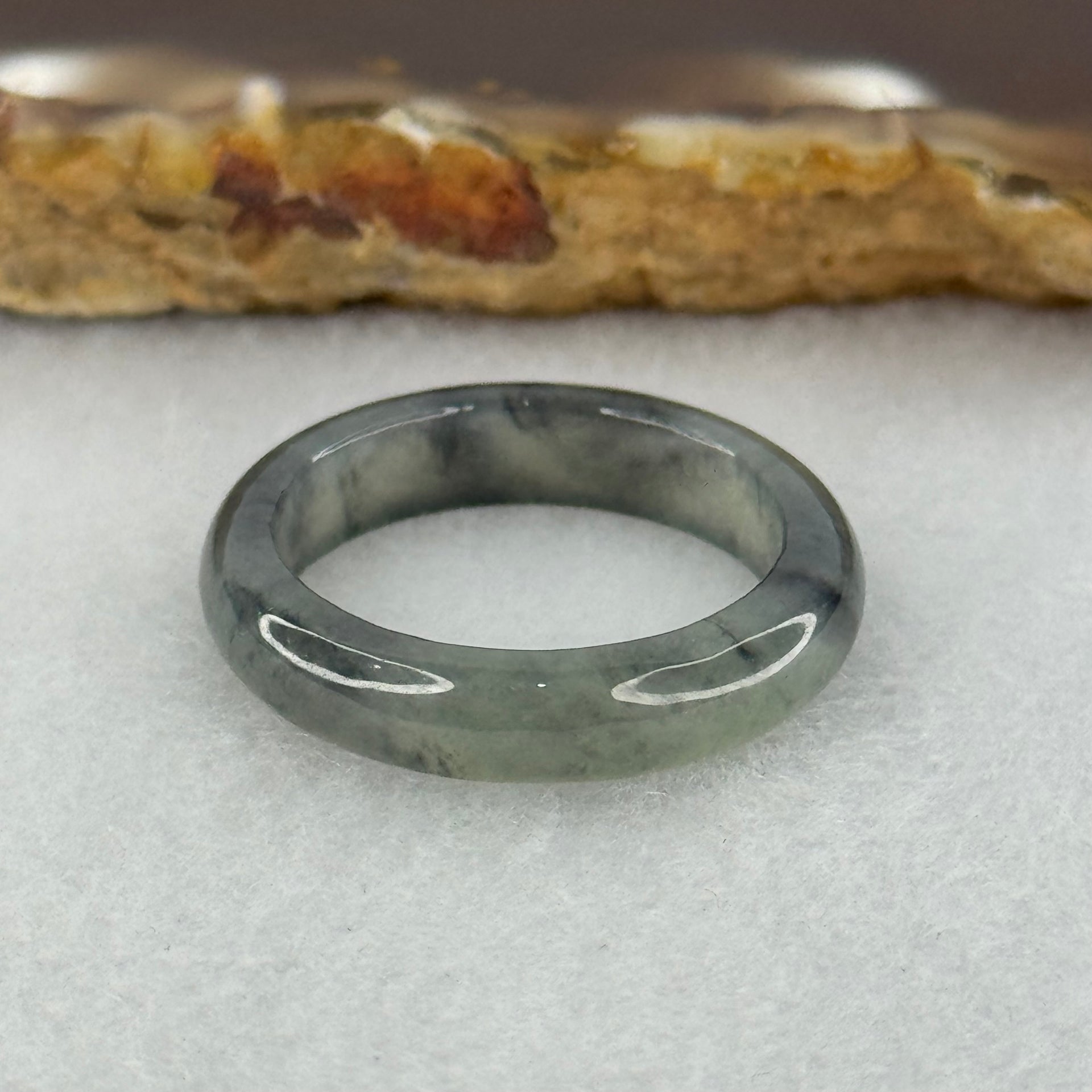 Type A Icy Wuji Grey Black Jadeite Ring 2.63g 5.1 by 3.1mm US8 HK17.5 (Very Slight Fine Internal Lines) - Huangs Jadeite and Jewelry Pte Ltd