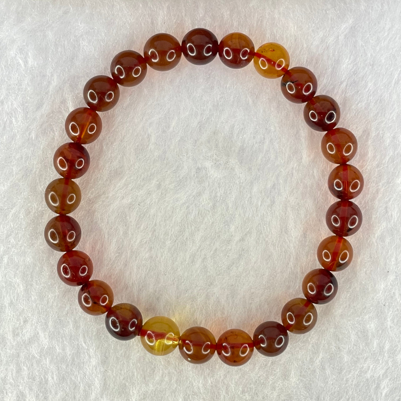 Natural Blood Red Amber Beads Bracelet 5.10g 15cm 7.2mm 25 Beads - Huangs Jadeite and Jewelry Pte Ltd