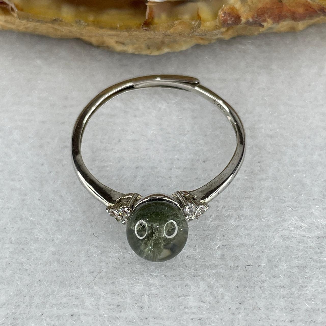 Good Grade Natural Green Phantom Quartz Ring in S925 Sliver 1.46g 6.6mm (Adjustable Size) - Huangs Jadeite and Jewelry Pte Ltd